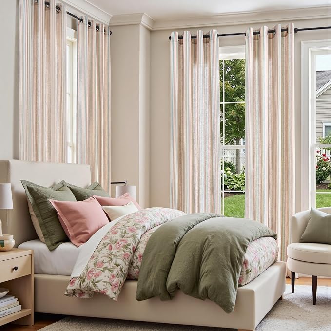 jinchan Linen Curtains 84 inch Candy Stripe for Kids Room Grommet 2 Panels | Kids Curtains for Living Room Baby Girls Room,Ticking Stripe,Nursery Drapes, Window Treatments,Cottagecore,Light Filtering