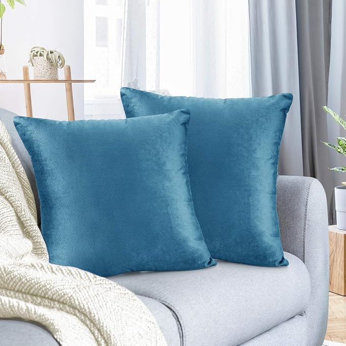 Nestl Throw Euro Pillow Covers, Cozy Velvet Decorative Pillow Covers 26 x 26 Inches, Soft Solid Couch Pillow Case for Sofa, Bed and Car, Set of 2 - Blue Heaven