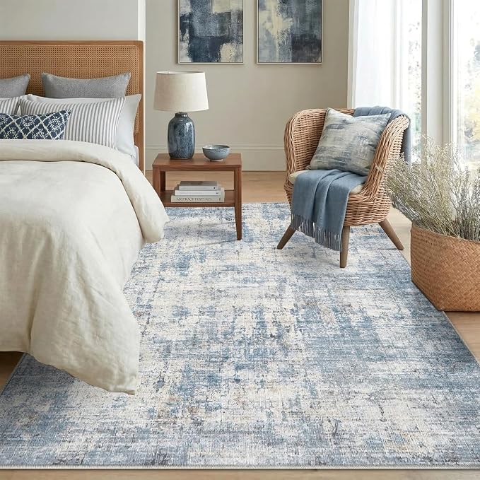 5x7 Area Rugs Washable Living Room Rug-No Slip Soft Carpets Modern Abstract Coastal Indoor Floor Stain Resistant Carpet for Bedroom Dining Room Farmhouse Nursery Home Office Blue