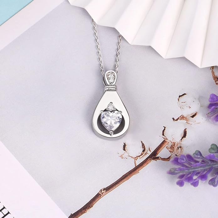 Cremation Jewelry 925 Sterling Silver Teardrop Urn Necklace for Ashes Heart Shape Memorial Keepsake Pendant for Human Ashes for Women Gift