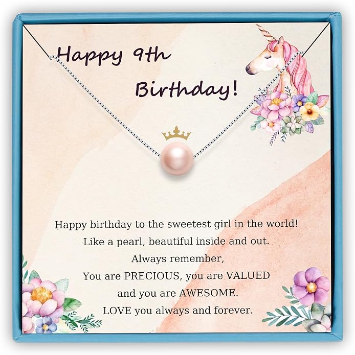Sereney Sterling Silver Birthday Gifts for Girls Women, Pearl Necklace as 7 9 10 11 13 15 16 18 21 30 40 50 60 Year Old Birthday Gifts, Single Pearl Necklace as Bday Gifts for Friends