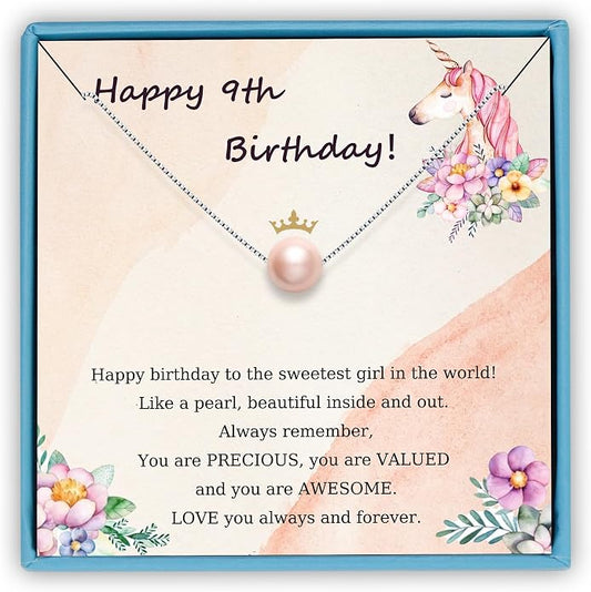 Sereney Sterling Silver Birthday Gifts for Girls Women, Pearl Necklace as 7 9 10 11 13 15 16 18 21 30 40 50 60 Year Old Birthday Gifts, Single Pearl Necklace as Bday Gifts for Friends