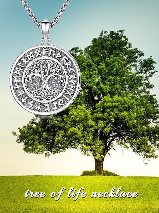 Viking Necklace for Men 925 Sterling Silver Viking Wolf/Thors Hammer/Vegvisir/Tree of Life/Compass Pendant Norse Necklace Amulet Talisman Christmas Gifts for Him Her