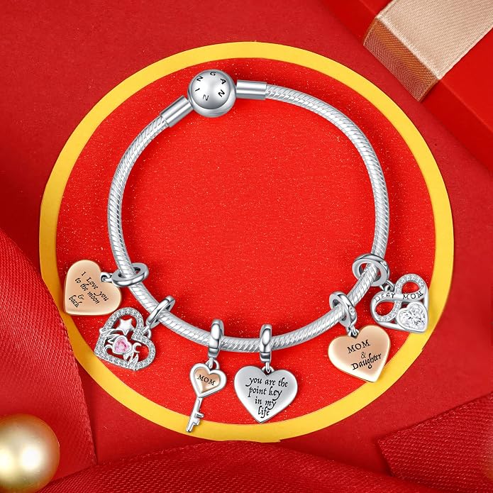 NINGAN 925 Sterling Silver Charm Golden Love Charm Buckle Safety Chain Travel Bead Firefly Dragonfly Pendant, Suitable for Women Bracelet and Necklace as Gift from Mom and Friends
