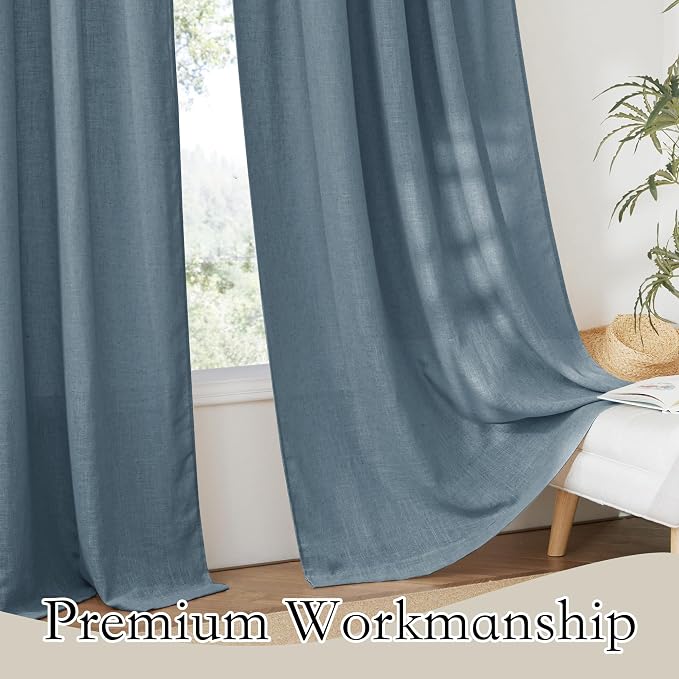 RYB HOME Stone Blue Sheer Curtains 90 inch Long Light Filtering Privacy Window Curtain Panels Soft Vertical Drapes Semitransparent Sheer Backdrop for Canopy Bed Nursery, W52 x L90 inch, 2 Panels