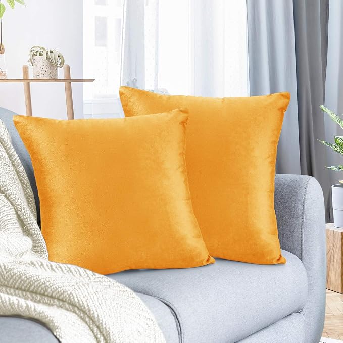 Nestl Throw Euro Pillow Covers, Cozy Velvet Decorative Pillow Covers 26 x 26 Inches, Soft Solid Couch Pillow Case for Sofa, Bed and Car, Set of 2 - Orange