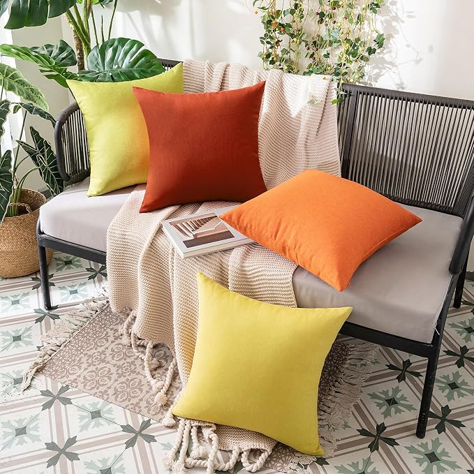 MIULEE Pack of 2 Decorative Outdoor Solid Waterproof Throw Pillow Covers Faux Linen Garden Farmhouse Cushion Cases for Summer Patio Tent Balcony Couch Sofa 18x18 Inch Burnt Orange Terracotta