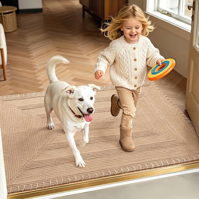 LUMI Indoor Door Mat 48"x72", Non-Slip Handwoven Jute Rug, Classic | Handcrafted Natural Jute Fibers, Reinforced Edges Resist Fraying, 0.3" Low-Profile Doormat, Non-Slip System Included