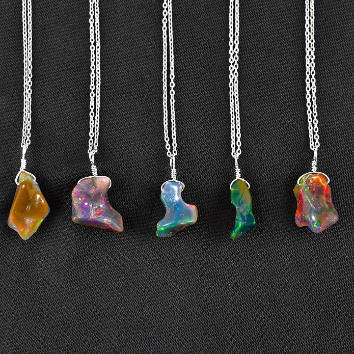 Natural Raw Crystal Rough Gemstone Pendant Necklace For Women, Chakra Healing Stones, Birthstone Jewelry, Rhodium Plated 925 Sterling Silver Chain 18 inch, Birthday Gift