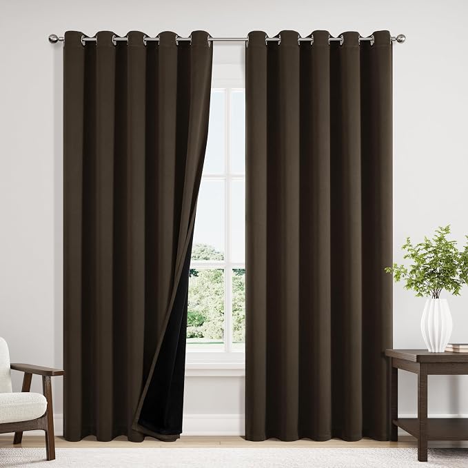 ChrisDowa 100% Blackout Curtains for Bedroom 84 Inches Long 2 Panels Set | 2 Thick Layers, Thermal Insulated, Light Blocking, Grommet, Window Treatment, Living Room Drapes, Brown, 60 x 84 Inch