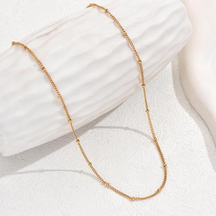 Gold Chain Necklace for Women Dainty Simple Satellite Beaded Twisted Chain Choker Necklace Everyday Jewelry Christmas Gifts