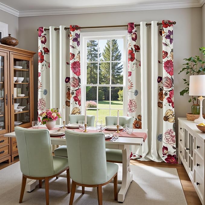 jinchan Beige Floral Blackout Curtains 96 Inch Vintage Grommet 2 Panels | Room darkening, privacy, vibrant flower print, retro boho bohemian drapes, bedroom, living room, fall decor, window treatment