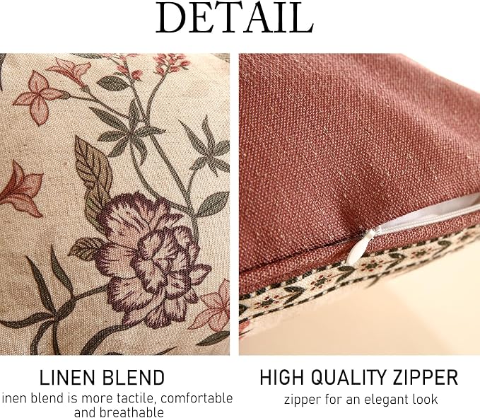 ISAENNE Designer Linen Throw Pillow Cover,Set of 2,20"x12"-Helena B | Elegant French Rectangle Pillow Cover,Concealed Zipper Design,Floral Pattern,Sofas,Bedroom,Living Room,Lounge Chairs