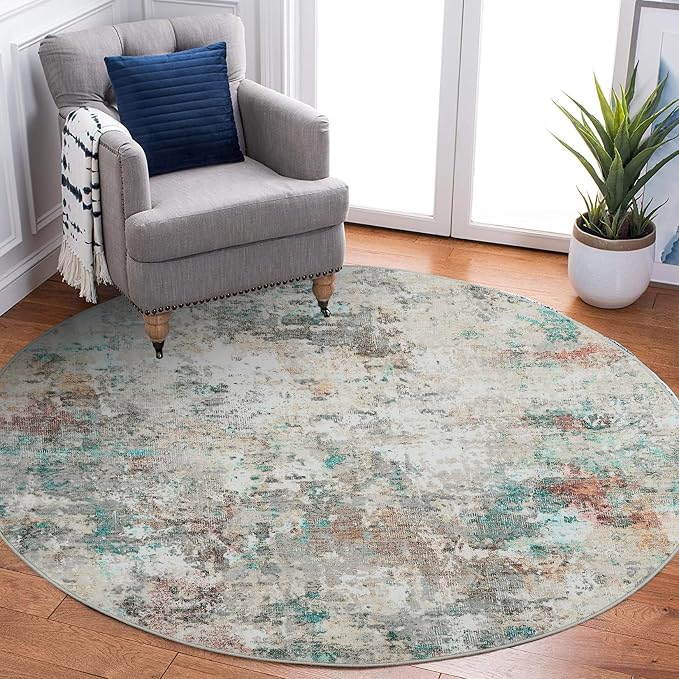 ROYHOME Modern Abstract 8x8 Round Area Rug Non Slip Non Shedding Rug Low Pile Stain Resistant for Bedroom Living Room Office Dining Room,Colorful