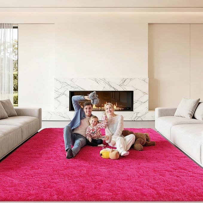 Area Rugs 9x12 Living Room, Large Fluffy Rugs for Bedroom, Fuzzy Shag Soft Non-Slip Carpet for Kids Girls and Boys Nursery Dorm Indoor Room Home Decor (9ft X 12ft, Hot Pink)