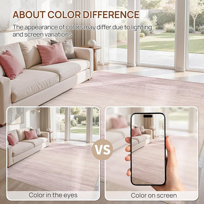 UERMEI 6x9 Washable Area Rug - Neutral Modern Abstract Living Room Rugs, Non-Slip Soft Large Indoor Floor Carpet for Bedroom Home Office & Under Dining Table Decor, Soft Pink