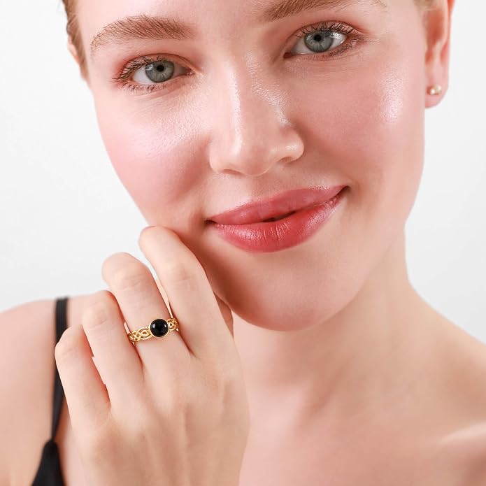 Silvershake 7MM Round Shape Gemstone White Gold Plated or Yellow Gold Plated 925 Sterling Silver Scroll/Filigree Celtic Knot Braided Solitaire Ring Jewelry for Wo