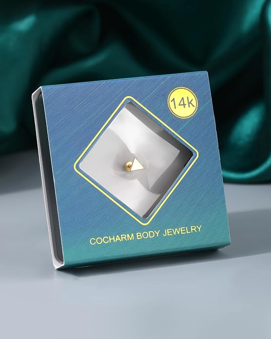 COCHARM 14K Real Gold Helix Tragus Cartilage Piercing Jewelry-Titanium Post-Threadless Tragus Conch Cartilage Earring Stud Flat Back 16g Labret Stud 6mm, 8mm Push Pin Triangle Medusa Jewelry