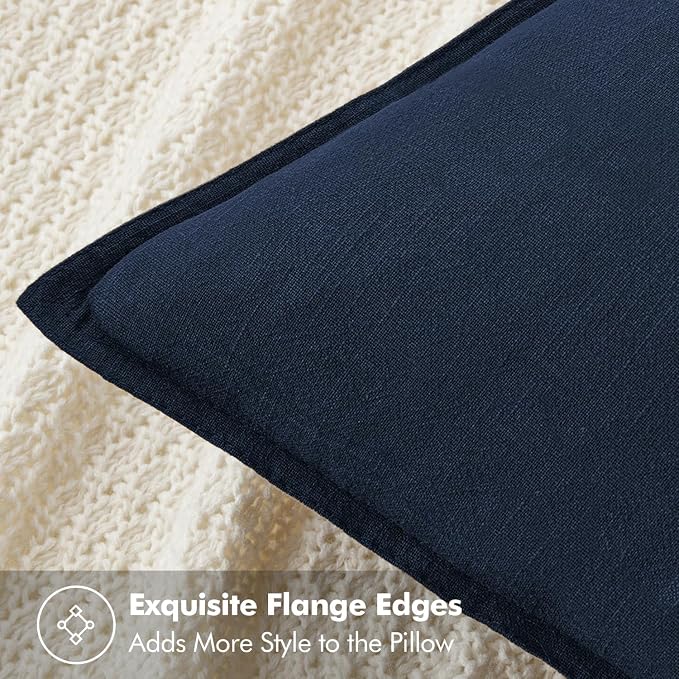 MIULEE Decorative Linen Pillow Covers 18x18 Inch Navy Blue | Boho Farmhouse Neutral Couch Throw Pillows for Bed, Pack of 2 Accent Coastal Modern Pillowcases, Sofa Livingroom Home Decor