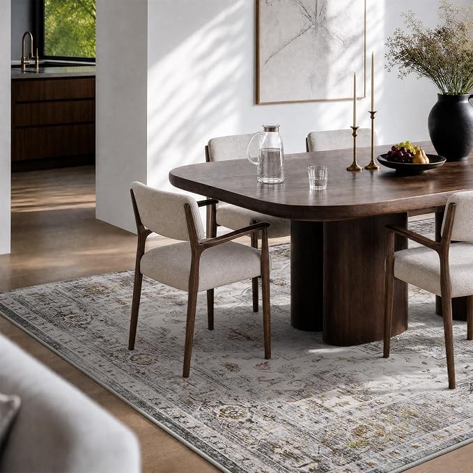 AMOAMI-Area Rug 6X9 Rugs for Living Room-Vintage Soft Grey Rugs for Bedroom-Non Slip Carpet-Machine Washable Rug for Dining Room Living Room Bedroom Office Under Table