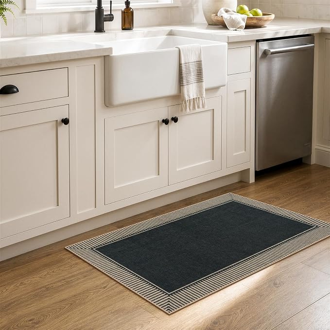 Moynesa 2x3 Easy Jute Kitchen Rug, Striped Border Front Door Mat Washable Non Slip Small Entryway Rugs, Indoor Outdoor Farmhouse Doormat Carpet for Bathroom Doorway Porch Foyer