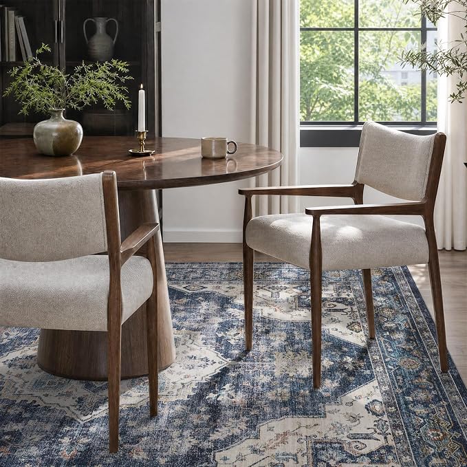 AMOAMI-Area Rug 8X10 Rugs for Living Room-Vintage Soft Blue Rugs for Bedroom-Non Slip Carpet-Washable Rug for Dining Room Living Room Bedroom Office Under Table