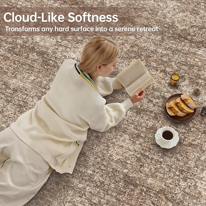 Sasttie Round Rugs 6ft, Ultra-Soft Washable Circle Rug, Low Pile Foldable Thin rugs with Non-Slip Backing, Skin-Friendly Stain Resistant Carpet for Living Room, Bedroom, Kitchen, Dorm, 6ft, Dark Brown