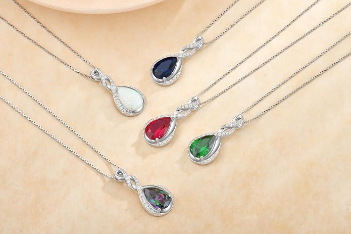 Fahonie 925 Sterling Silver Birthstone Necklace for Women,Infinity Teardrop Cubic Zirconia Pendant Necklace Anniversary Birthday Jewelry Gift for Women Wife Friend 18"+2" Chain
