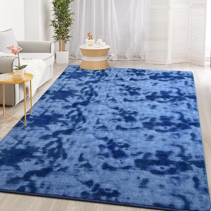 Gifeas Large Ultra Soft Modern Area Rugs for Living Room Bedroom, 5x8 Feet Tie-Dyed Navy Blue Thickened Memory Foam Indoor Carpets, Non-Slip Comfy Rug for Boys Girls Nursery Room Home Decor