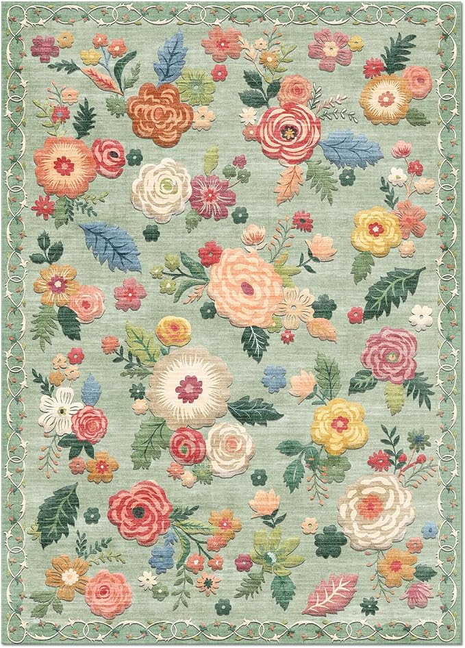 10x14 Area Rugs for Living Room: Large Area Rug Non Slip Low Pile Soft Faux Wool Non Shedding Distressed Vintage Floral Carpet Rugs for Bedroom Dining Room Kids Playroom Nursery Farmhouse Home Office