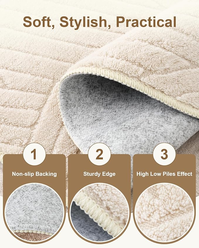 Carvapet 6x9 Area Rug - Beige High Low Pile Modern Floor Carpet, Luxurious Soft 3D Texture Large Rug with Skid-Resistant Rubber Backing for Living Room Dining Room