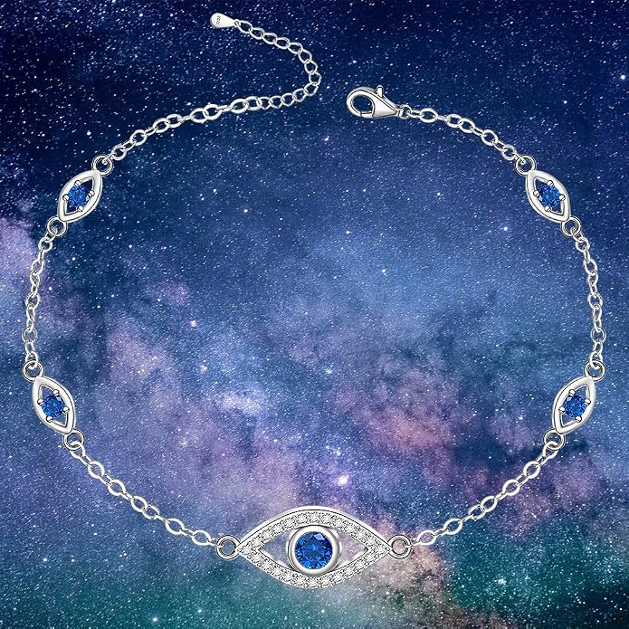 Evil Eye Anklet Sterling Silver Infinity Lotus Flower Evil Eye Anklets for Women Ankle Bracelets Turkish Blue Eyes Protection Chain Jewelry