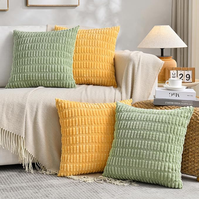 Fancy Homi 4 Packs Decorative Throw Pillow Covers for Living Room Couch Bed, Modern Farmhouse Boho Home Décor Accent Cushion Case, 16" x 16", Yellow Green Series