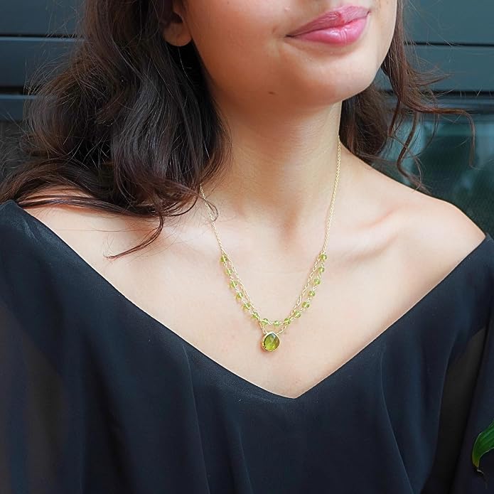 Layering Necklace for Women, Premium Layered Gold Healing Crytsal Necklaces - Tarnish Free 18K Gold Vermeil Certified S925 Classic Stack Necklace Gold Jewelry for Women - Mothers Day Gifts for Mom Wife