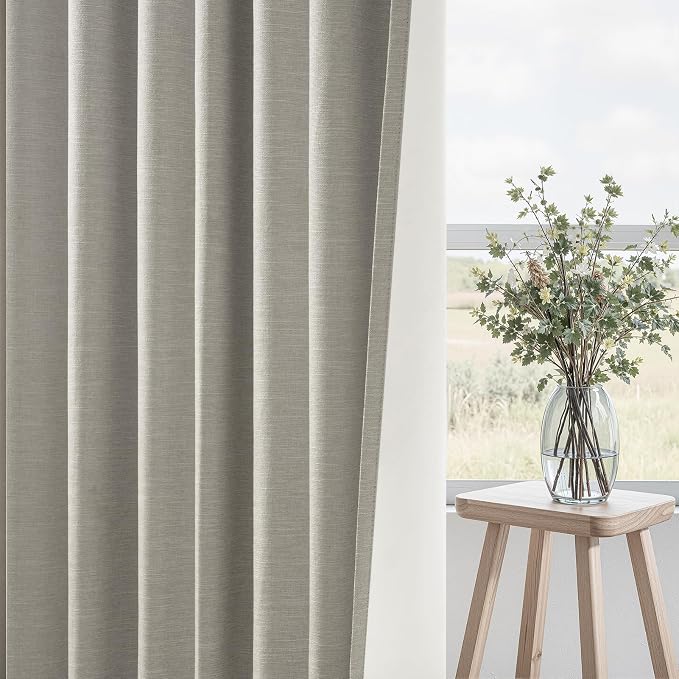 Topfinel 84 Inch Long Linen Blackout Curtains for Bedroom Flax Grey 100% Black Out Linen Texture Curtains Solid Thermal Insulated Window Drapes Luxury Decor for Living Room 84 inches Length 2 Panels