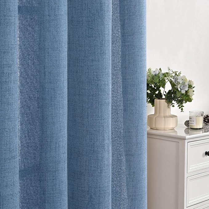 YoungsTex Light Blue Linen Curtains 40 Inches Long, Short Drapes with Bronze Grommet Privacy Light Filtering for Bathroom Kitchen Windows, 42 x 40 Inch, 2 Panels