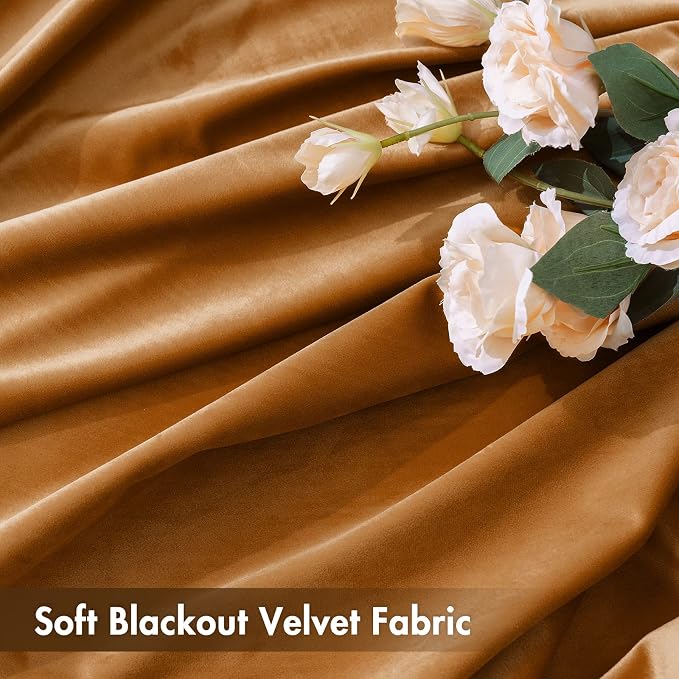 MIULEE Gold Brown Blackout Velvet Curtains Drapes 84 Inch Long 52"x84" | Luxurious Bedroom Living Room Decor, Room Darkening, Thermal Insulated, Rod Pocket Design, Super Soft Fabric