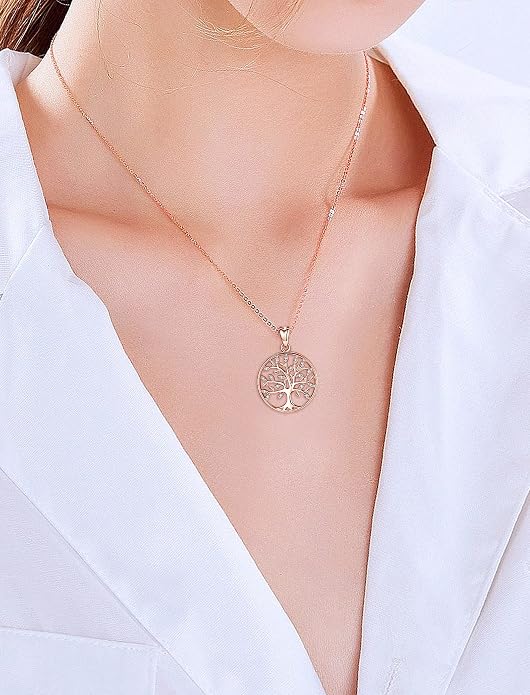 AEONSLOVE Tree of Life Necklace 925 Sterling Silver, Family Tree of Life Pendants Jewelry Gifts for Women Wife Mother, 18 Inch Chain