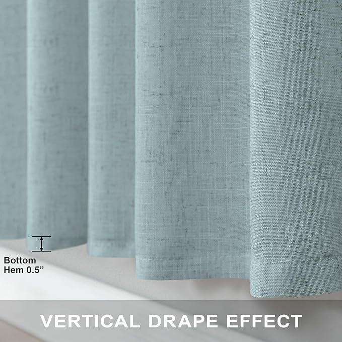 Seafoam Curtains 38 Inch Width for Kitchen 2 Panel Back Tab Rod Pocket Semi Sheer Linen Short Cafe Tier Blue Green Curtains for Bathroom Small Windows Basement Laundry Coastal Beach Wide 38x45 Length