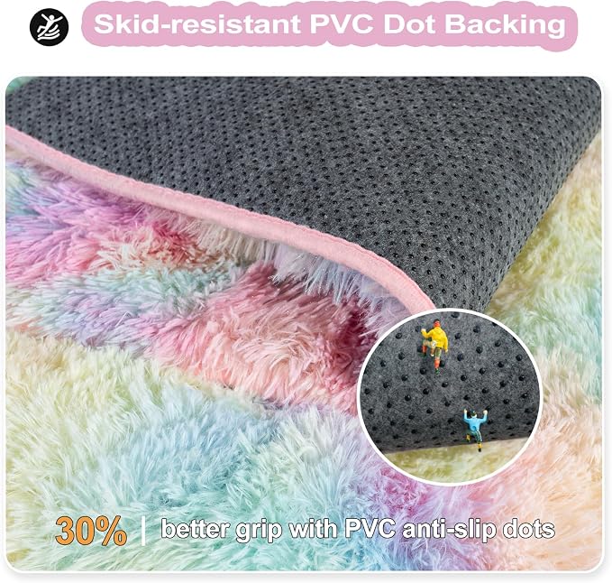 qulint 5x7 Fluffy Area Rug for Bedroom, Fuzzy Colorful Kids Rug for Girl | Plush Rainbow Living Room Carpet, Shaggy Modern Carpets for Dorm Classroom Nursery Home Decor Aesthetic