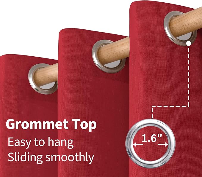 YoungsTex Red Linen Curtains 63 Inch Length for Living Room, Light Filtering Window Drapes with Grommet Semi Sheer Privacy for Dining Bedroom, 2 Panels, 52 X 63 Inch