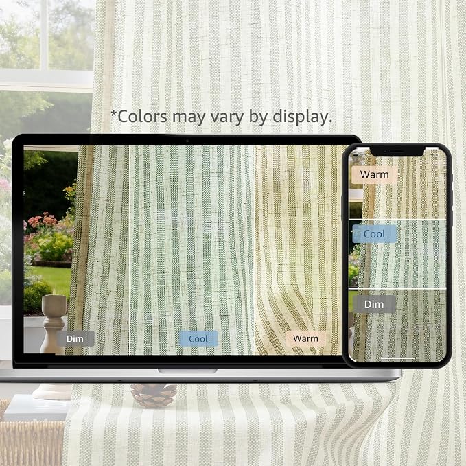 jinchan Linen Curtains 96 inch Sage Green Stripe on Beige Grommet 2 Panels | Curtains for Living Room Bedroom,Ticking Stripe Pattern,Pinstripe Farmhouse Rustic,Window Treatment,Light Filtering