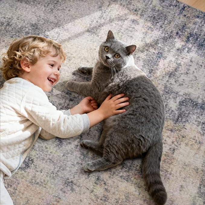 Joydeco 8x10 Area Rugs for Living Room, Non Slip Modern Abstract Machine Washable Rug, Low Pile Stain Resistant Non-Shedding Thin Carpet for Bedroom, Dining Room, Home Office, Pet & Child Friendly