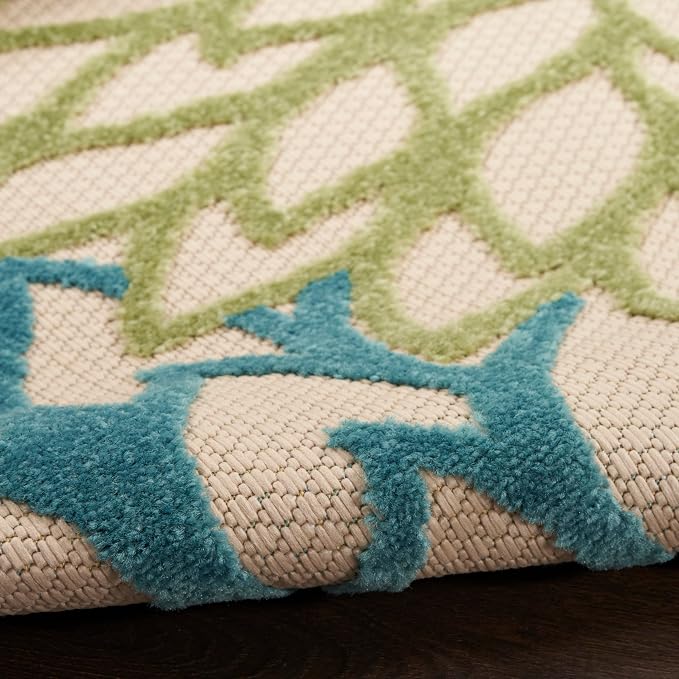 Nourison Home Aloha Tropical Indoor/Outdoor Green Multicolor 3'6" x 5'6" Area Rug, Easy Cleaning, Non Shedding, Bed Room, Living Room, Dining Room, Backyard, Deck, Patio (4x6)