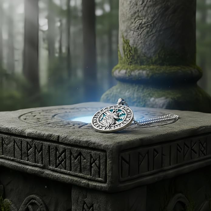 CRMAD Viking Owl/Raven Necklace Vintage Animal Totem Pendant Rune of Lune Jewelry Gift for Men and Women 24 in Chain