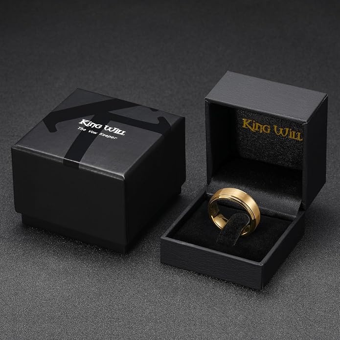 King Will Classic Tungsten Wedding Band for Men, 6/7/8/9/10mm Widths, Polished Finish Step Edge Matte Rings Comfort Fit