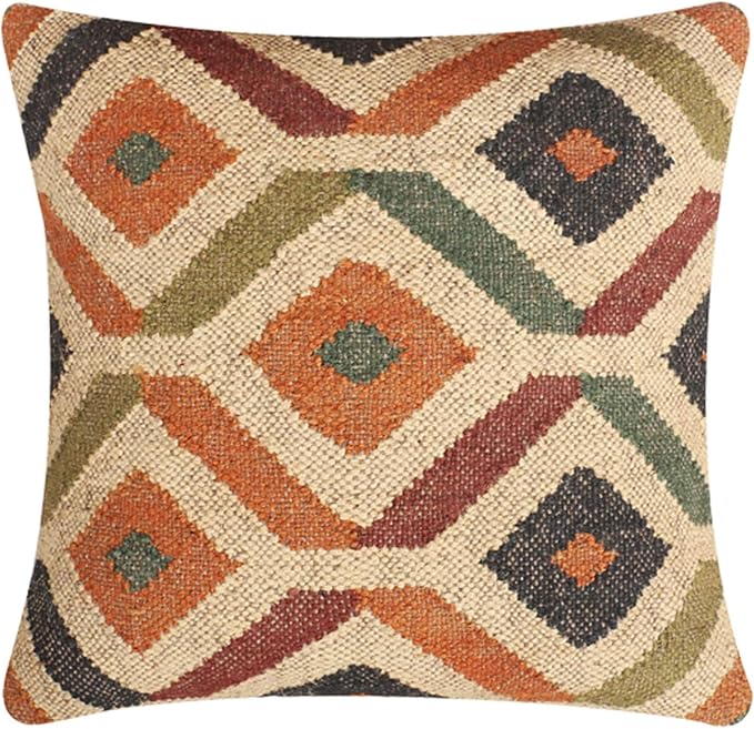 Set of 4 Wool Jute Vintage Kilim Cushion Covers,Home Decor Pillowcases Handwoven Turkish Pillow Decorative Throw Pillow Covers (Multicolor-11)