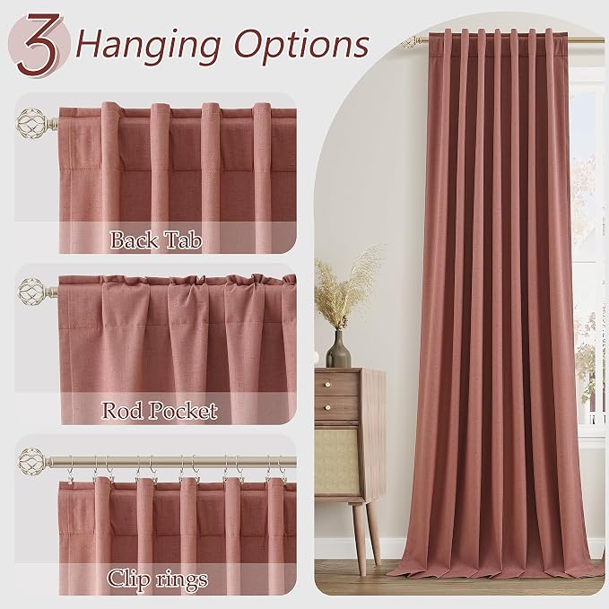 Guken 100% Blackout Curtains 96 Inch Length 2 Panels Set for Girls Bedroom Back Tab Thermal Insulated Black Out Linen Drapes Room Darkening Window Curtains 96 Inches Long,Dusty Rose