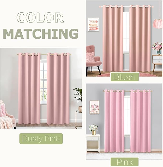 KOUFALL Blush Pink Curtains Blackout 96 Inch Long 2 Panels,Boho Neutral Nursery Curtains for Baby Girl,Nude Peach Curtains