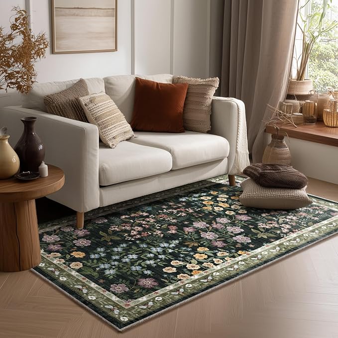 4x6 Washable Area Rugs for Entryway: Small Living Room Rug Stain Resistant Non Slip Low Pile Soft Faux Wool Throw Rugs for Bedroom Kitchen Bathroom Laundry Room Dorm Office Front Door Entry Indoor
